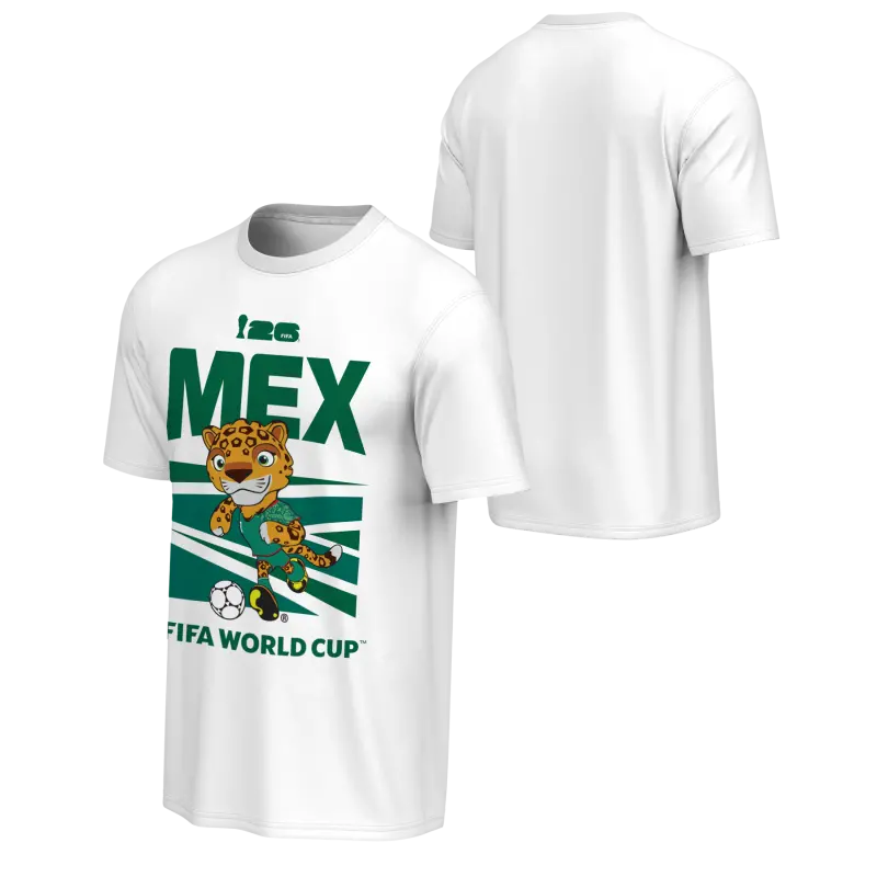 Canada Soccer Shirts Store – 2026 World Cup Mexico Mascot White T-Shirt – Unisex Football Shirts Range