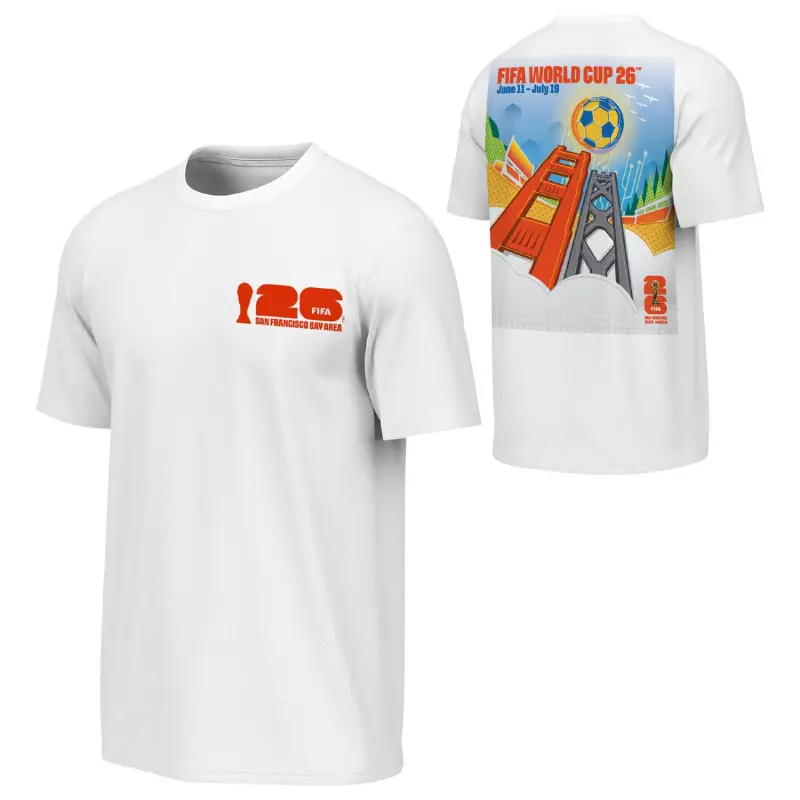 Canada Soccer Shirts Store – 2026 World Cup San Francisco Bay Area Poster White T-Shirt – Unisex Football Shirts Range