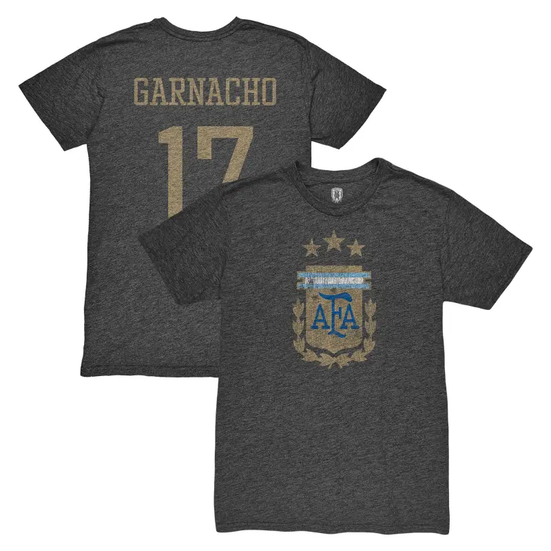 Canada Soccer Shirts Store – Alejandro Garnacho Argentina National Team 1863FC Player Vintage Tri-Blend T-Shirt – Black Football Shirts Range