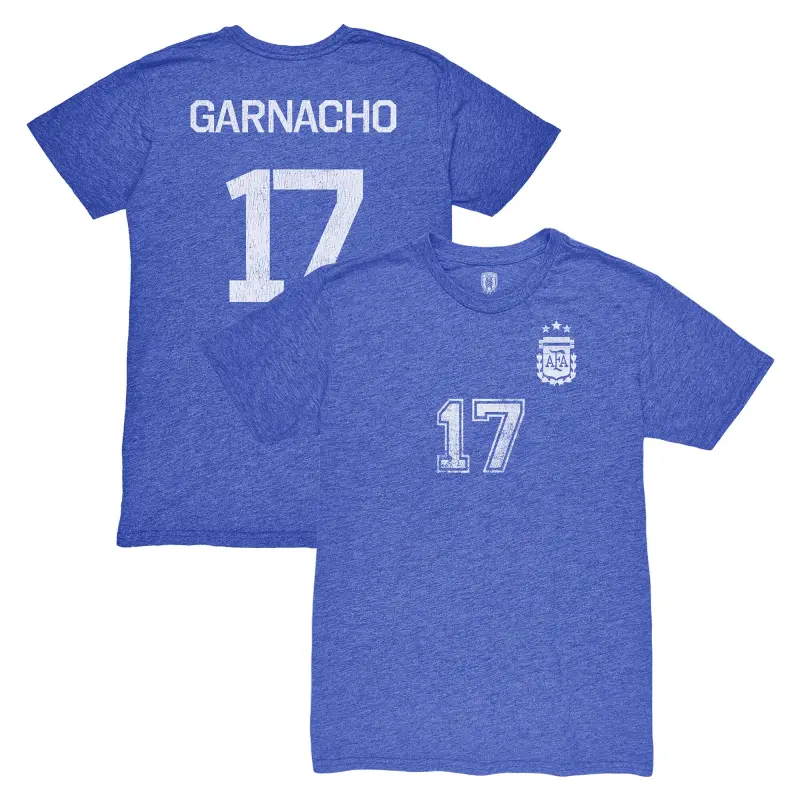 Canada Soccer Shirts Store – Alejandro Garnacho Argentina National Team 1863FC Player Vintage Tri-Blend T-Shirt – Blue Football Shirts Range