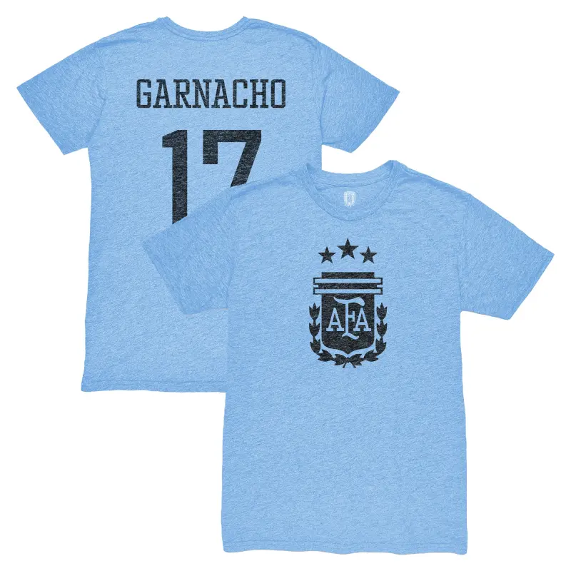 Canada Soccer Shirts Store – Alejandro Garnacho Argentina National Team 1863FC Player Vintage Tri-Blend T-Shirt – Light Blue Football Shirts Range