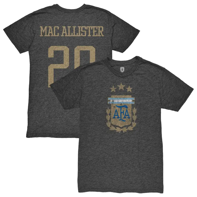 Canada Soccer Shirts Store – Alexis Mac Allister Argentina National Team 1863FC Player Retro Tri-Blend T-Shirt – Heather Black Football Shirts Range