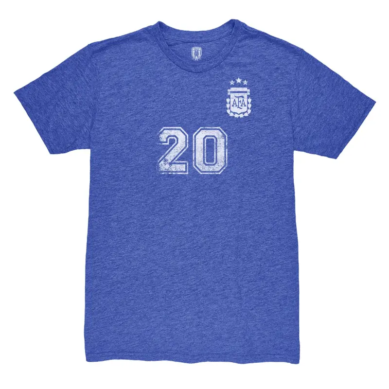 Canada Soccer Shirts Store – Alexis Mac Allister Argentina National Team 1863FC Retro Name & Number Tri-Blend T-Shirt – Blue Football Shirts Range