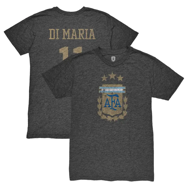 Canada Soccer Shirts Store – Angel Di Maria Argentina National Team 1863FC Retro Player Tri-Blend T-Shirt – Black Football Shirts Range
