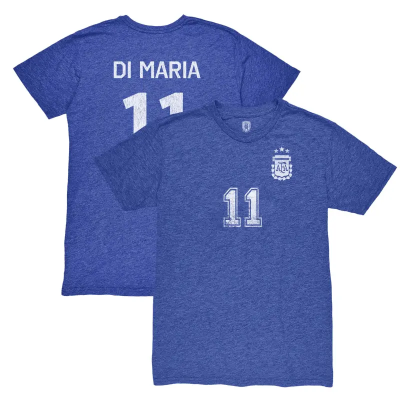 Canada Soccer Shirts Store – Angel Di Maria Argentina National Team 1863FC Retro Player Tri-Blend T-Shirt – Blue Football Shirts Range