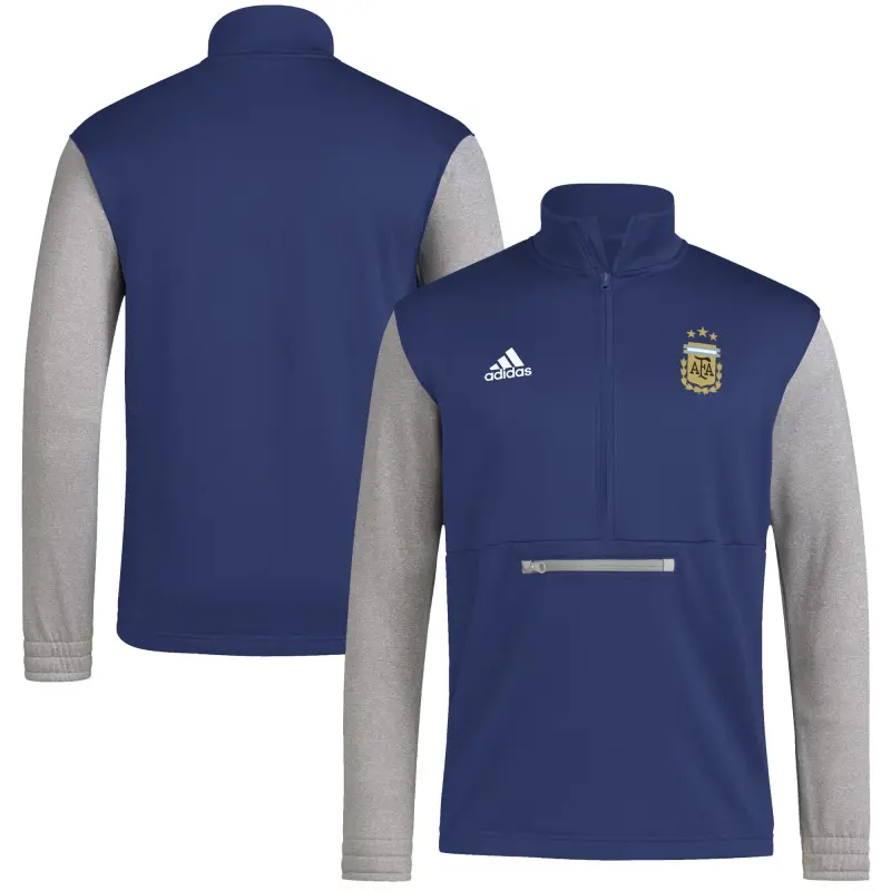 Canada Soccer Shirts Store – Argentina National Team Adidas Crest Long Sleeve Half-Zip Top – Navy Football Shirts Range