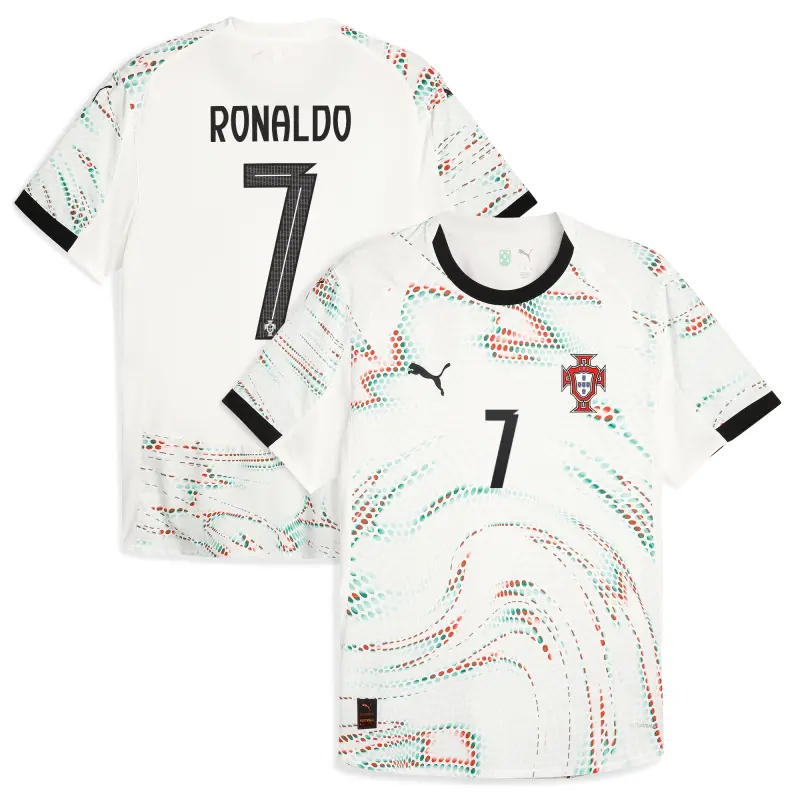 Canada Soccer Shirts Store – Cristiano Ronaldo Portugal National Team Puma 2025 Away Authentic Jersey – White Football Shirts Range