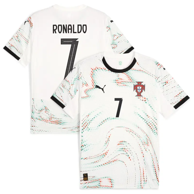 Canada Soccer Shirts Store – Cristiano Ronaldo Portugal National Team Puma 2025 Away Replica Jersey – White Football Shirts Range