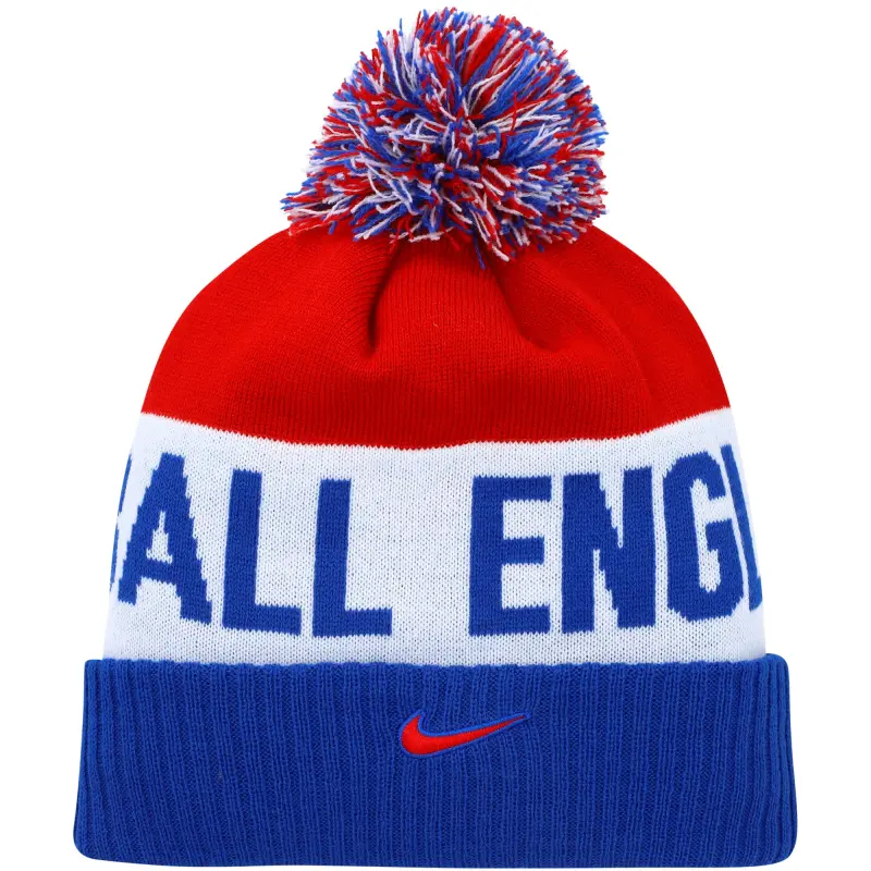 Canada Soccer Shirts Store – England National Team Nike Classic Stripe Cuffed Knit Hat with Pom – Blue/Red Football Shirts Range