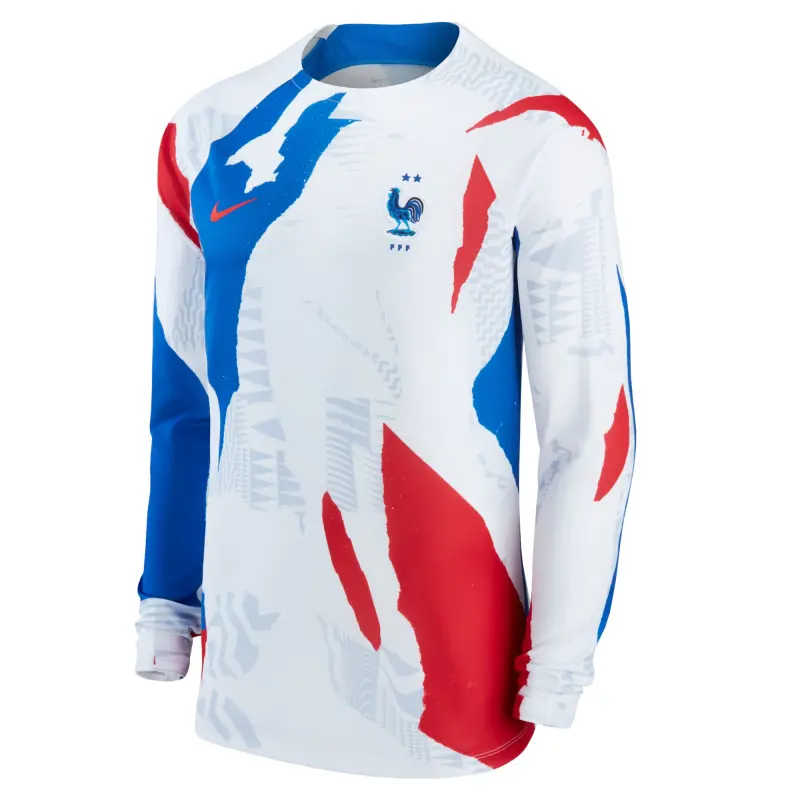 Canada Soccer Shirts Store – France National Team Nike Pre-Match Long Sleeve Top – White Football Shirts Range