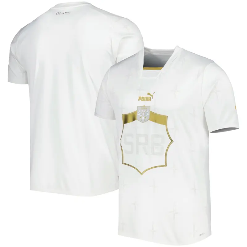 Canada Soccer Shirts Store – Serbia National Team Puma 2022/23 Away Replica Jersey – White Football Shirts Range