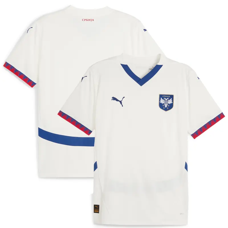 Canada Soccer Shirts Store – Serbia National Team Puma 2024 Away Replica Jersey – White Football Shirts Range