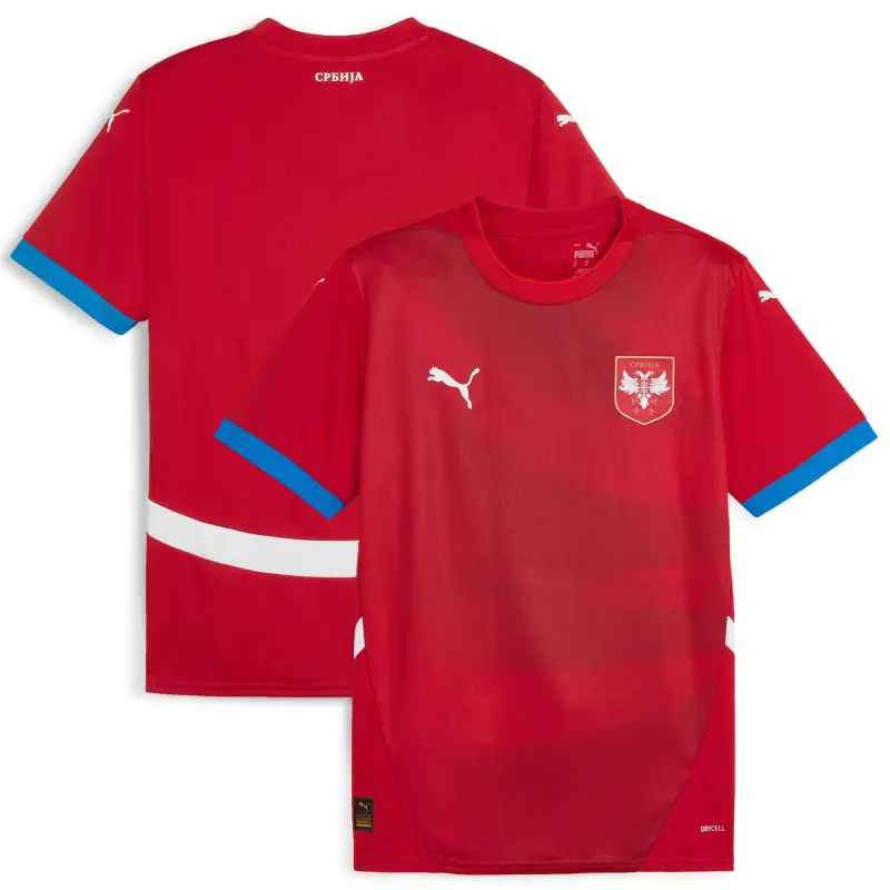 Canada Soccer Shirts Store – Serbia National Team Puma 2024 Home Replica Jersey – Red Football Shirts Range