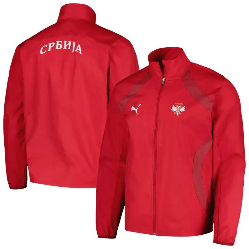 Canada Soccer Shirts Store – Serbia National Team Puma 2024 Pre-Match Full-Zip Hoodie Jacket – Red Football Shirts Range