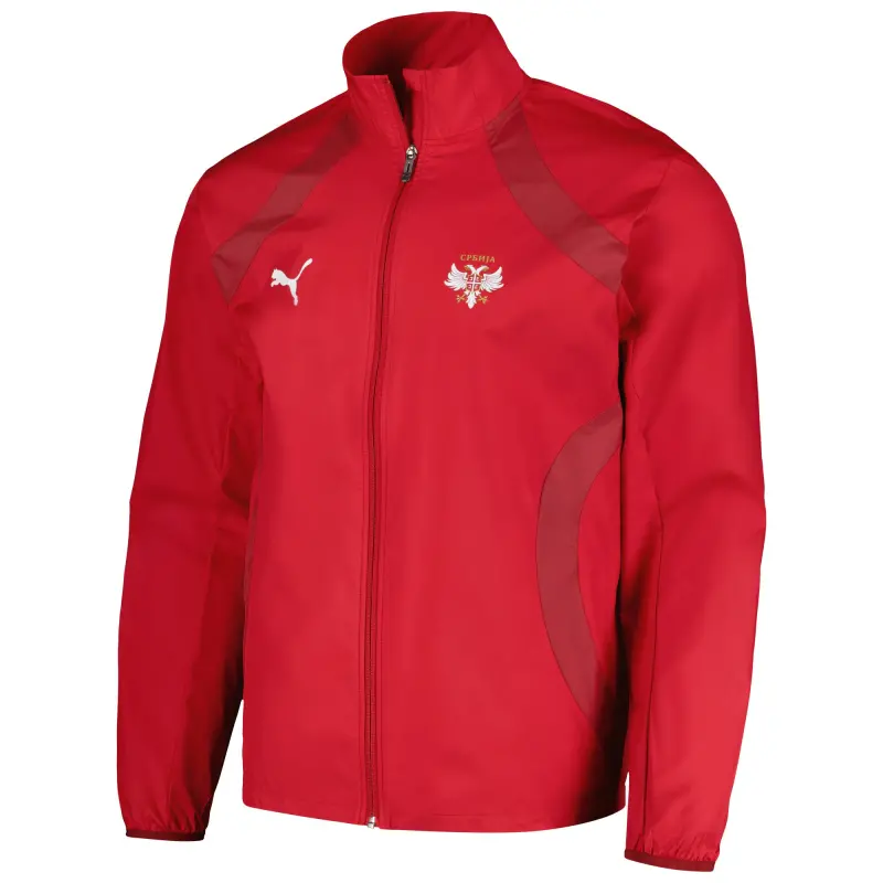 Canada Soccer Shirts Store – Serbia National Team Puma 2024 Pre-Match Full-Zip Hoodie Jacket – Red Football Shirts Range