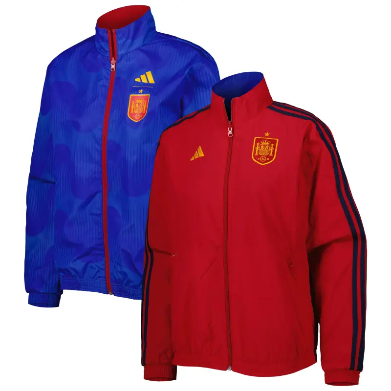 Canada Soccer Shirts Store – Spain National Team adidas Women’s Anthem AEROREADY Reversible Full-Zip Jacket – Red/Blue Football Shirts Range